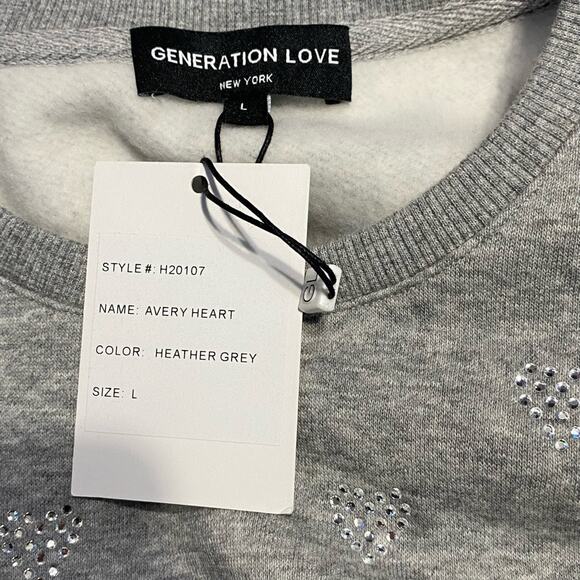 Generation Love  Avery Heart Heathered Grey Puffy Sleeve Sweatshirt Size Large - Picture 3 of 5